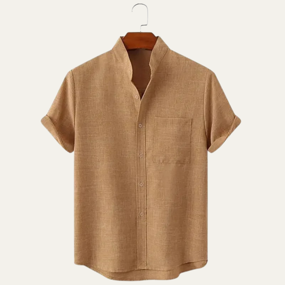 Men's Mandarin Collar Short Sleeve Shirt