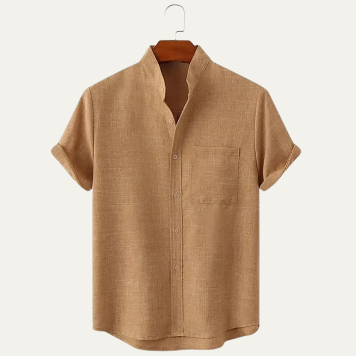 Men's Mandarin Collar Short Sleeve Shirt