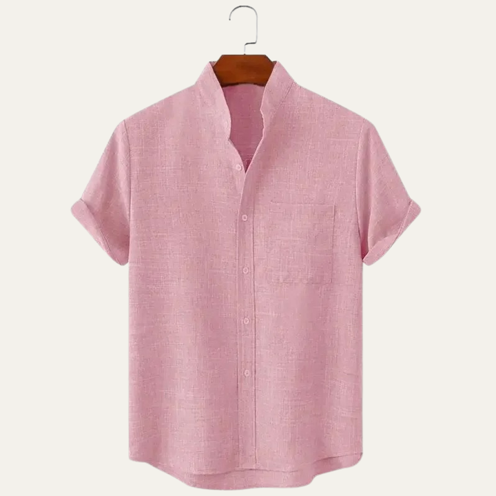 Men's Mandarin Collar Short Sleeve Shirt