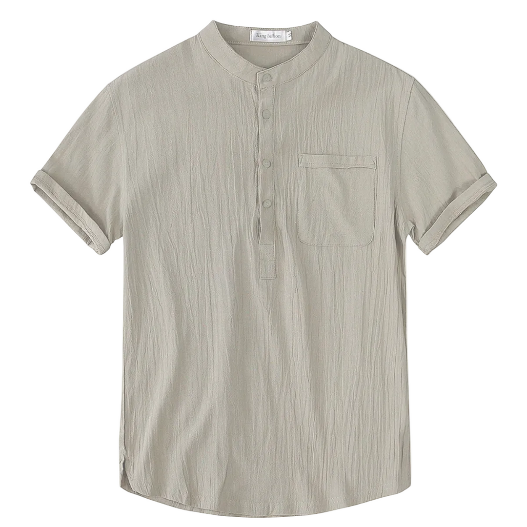 Men's Mandarin Collar Short Sleeve Shirt with Chest Pocket