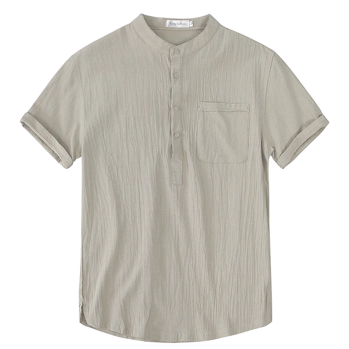 Men's Mandarin Collar Short Sleeve Shirt with Chest Pocket