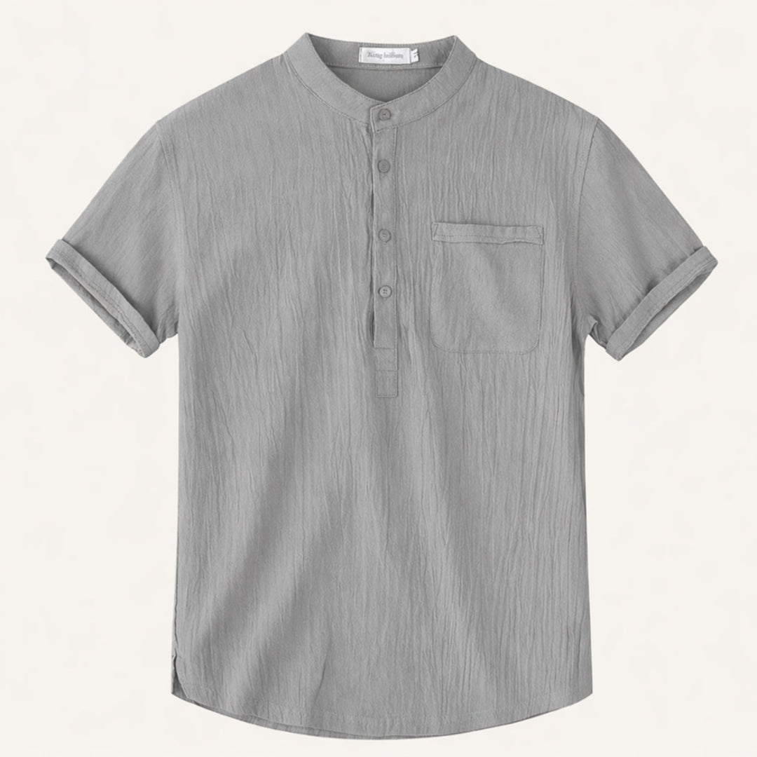 Men's Mandarin Collar Short Sleeve Shirt with Chest Pocket