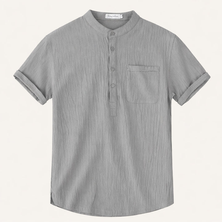 Men's Mandarin Collar Short Sleeve Shirt with Chest Pocket