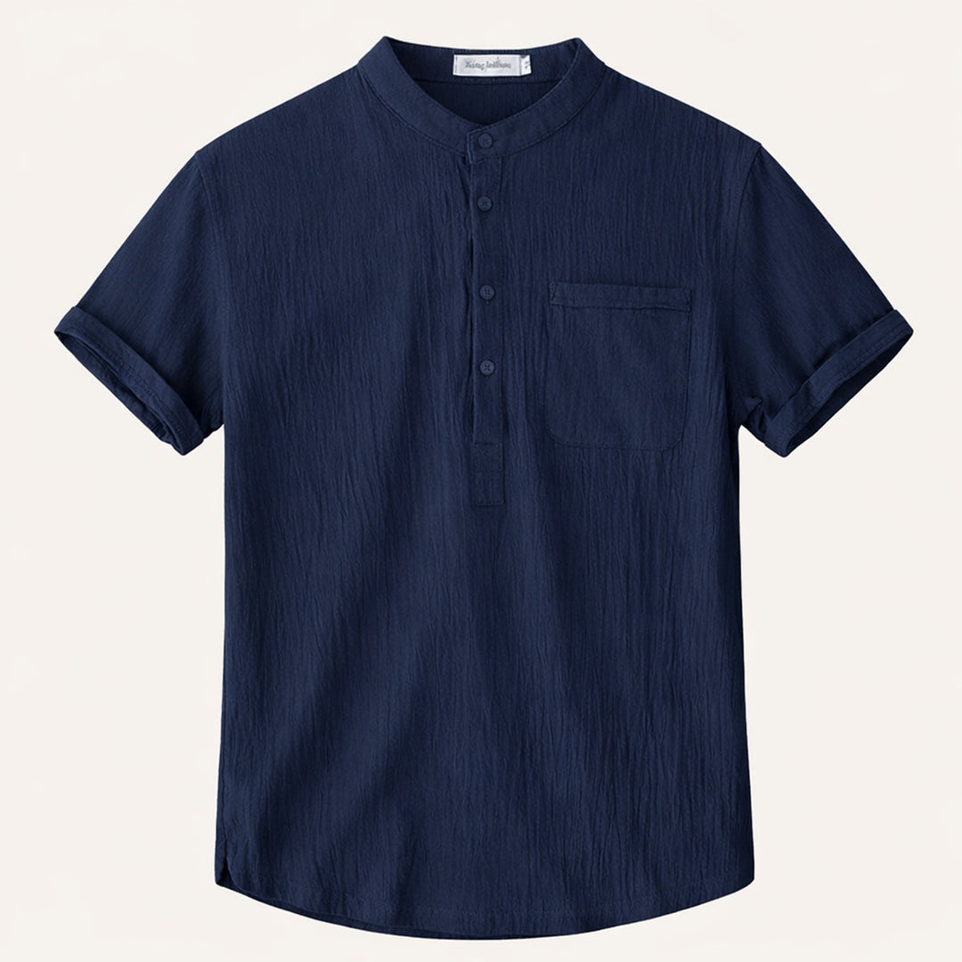 Men's Mandarin Collar Short Sleeve Shirt with Chest Pocket