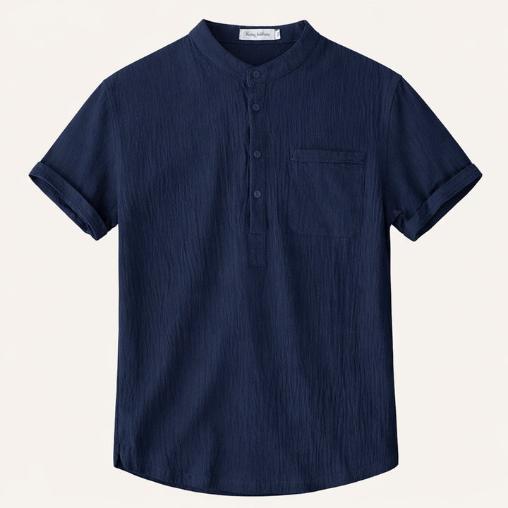 Men's Mandarin Collar Short Sleeve Shirt with Chest Pocket