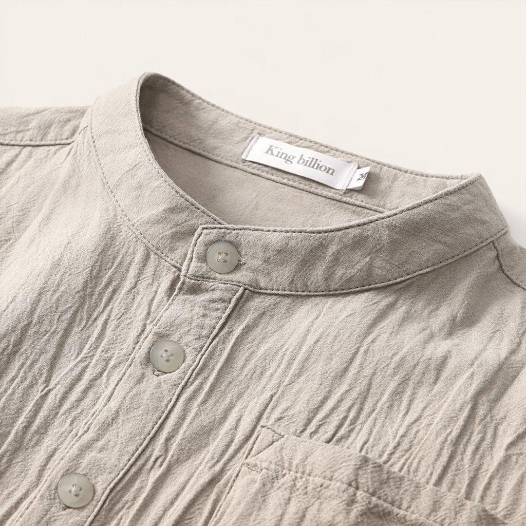 Men's Mandarin Collar Short Sleeve Shirt with Chest Pocket