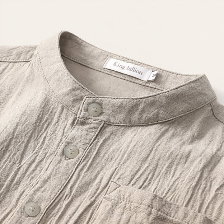 Men's Mandarin Collar Short Sleeve Shirt with Chest Pocket