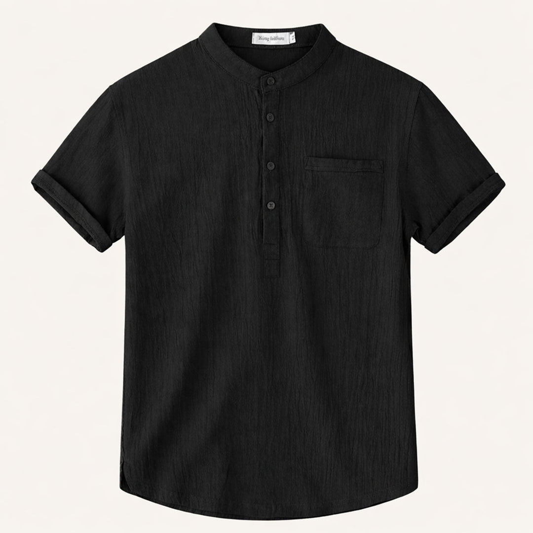 Men's Mandarin Collar Short Sleeve Shirt with Chest Pocket