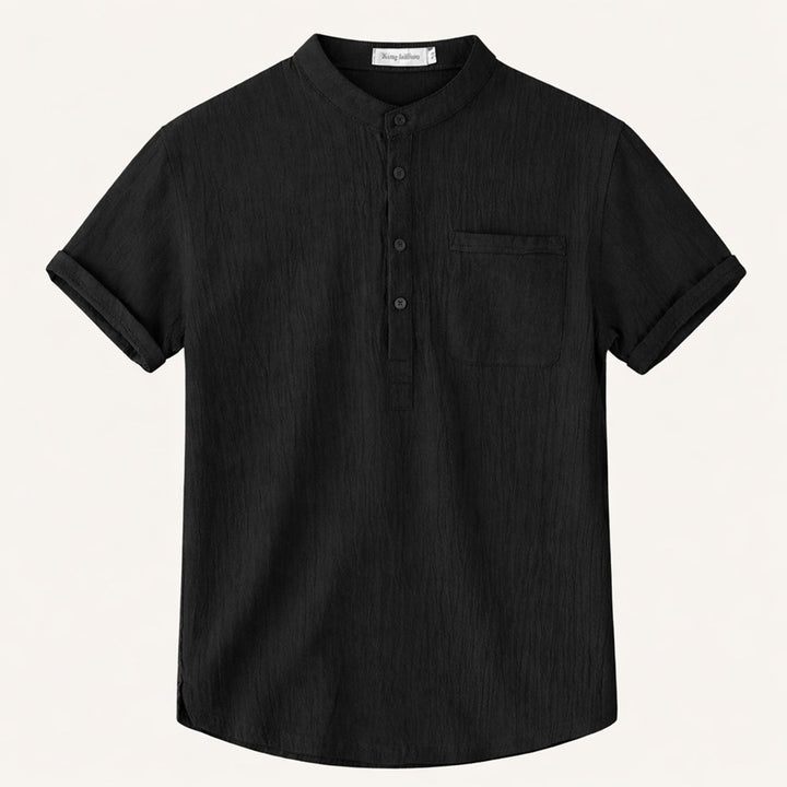 Men's Mandarin Collar Short Sleeve Shirt with Chest Pocket