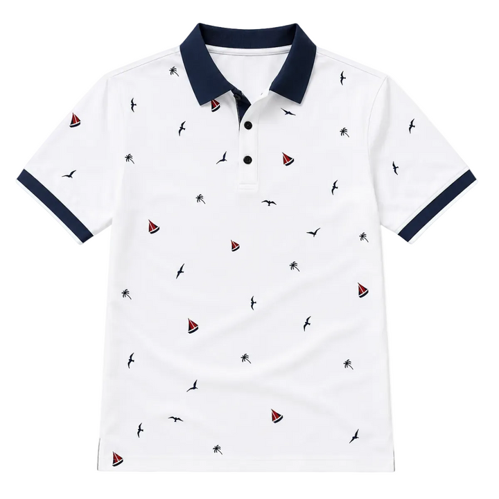 Men's Nautical Print Polo Shirt with Contrast Trim
