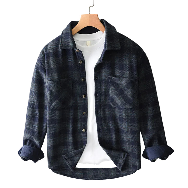 Men’s Plaid Button-Up Shirt with Chest Pockets
