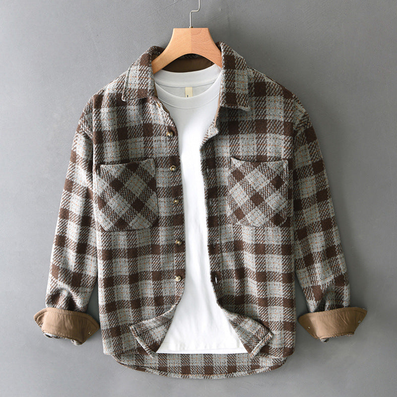Men’s Plaid Button-Up Shirt with Chest Pockets
