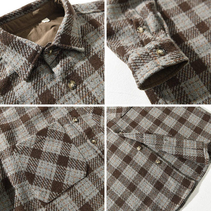 Men’s Plaid Button-Up Shirt with Chest Pockets
