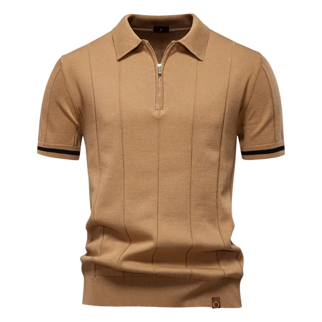 Men's Quarter-Zip Knit Polo Shirt with Contrast Cuffs