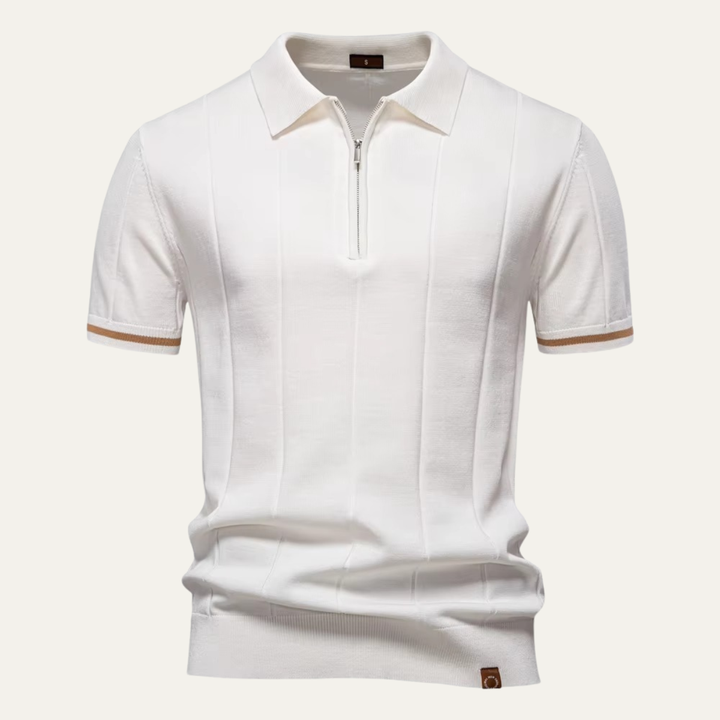 Men's Quarter-Zip Knit Polo Shirt with Contrast Cuffs