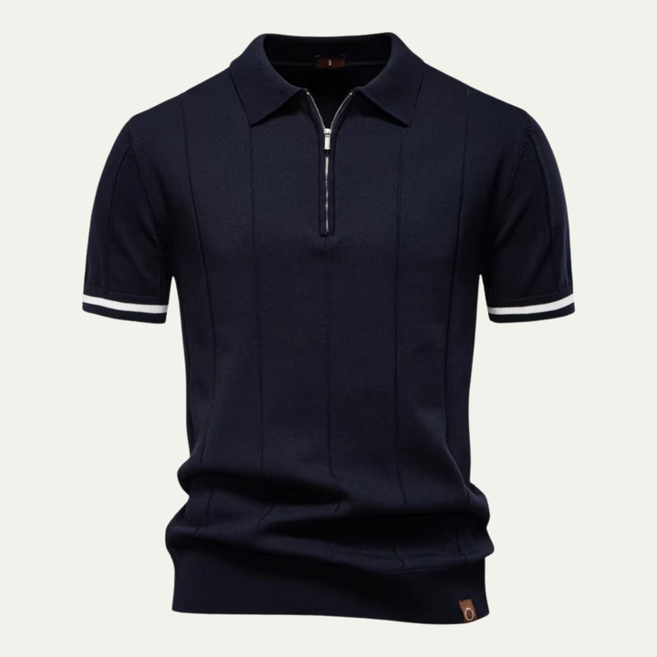 Men's Quarter-Zip Knit Polo Shirt with Contrast Cuffs