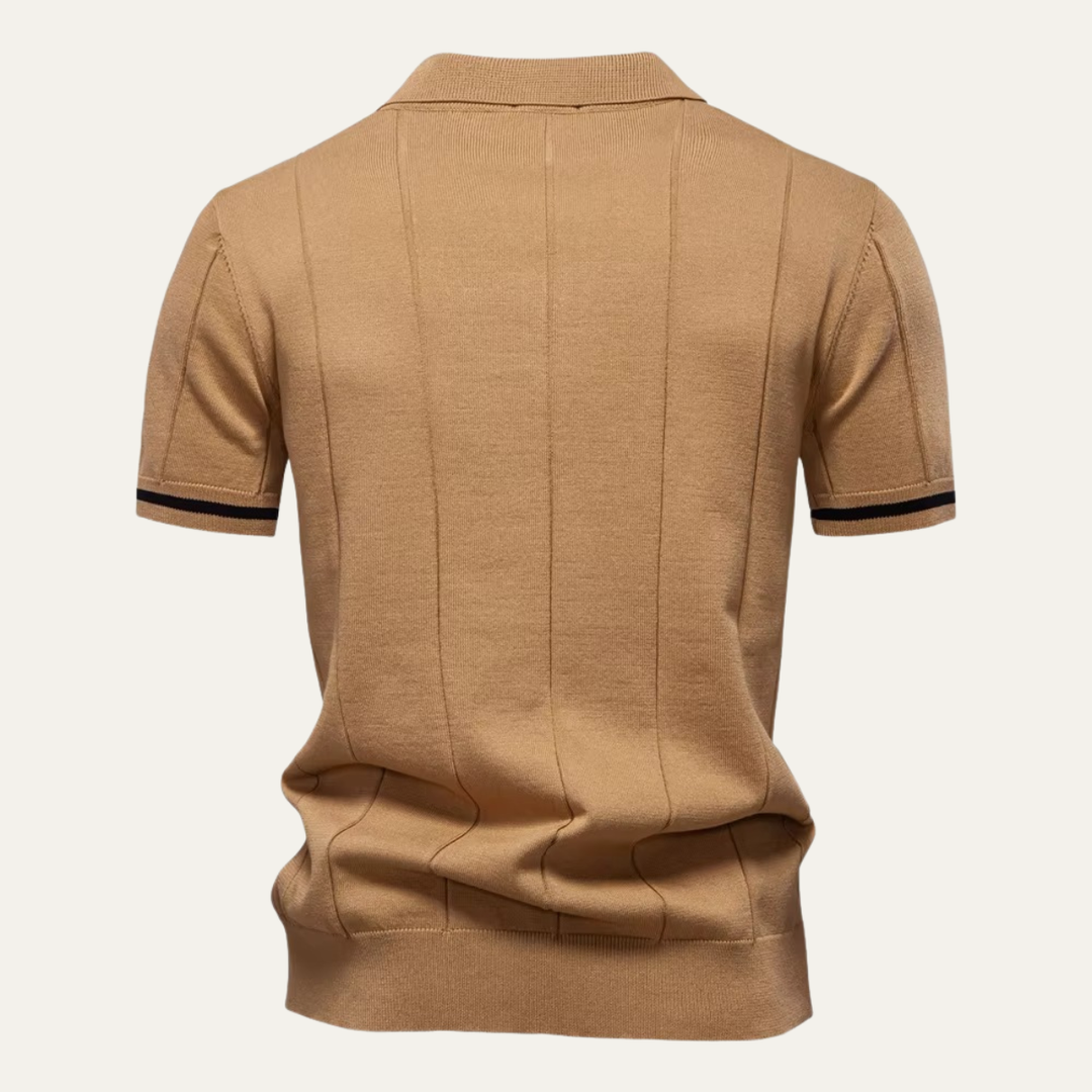 Men's Quarter-Zip Knit Polo Shirt with Contrast Cuffs