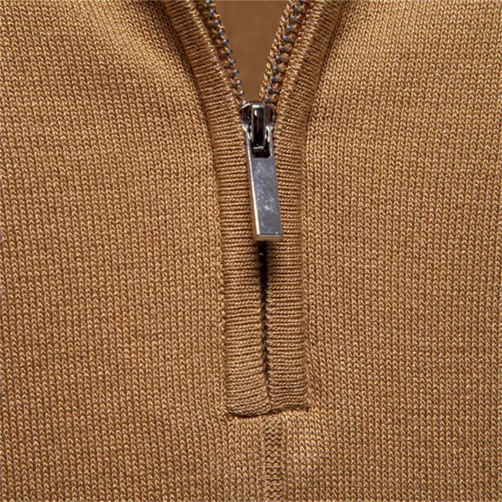Men's Quarter-Zip Knit Polo Shirt with Contrast Cuffs