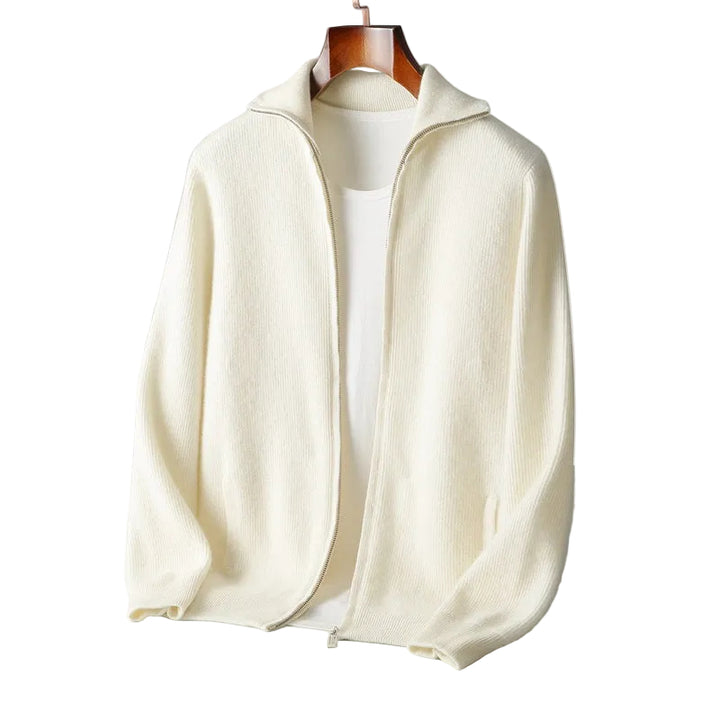 Men’s Ribbed Full-Zip Cardigan with Stand Collar