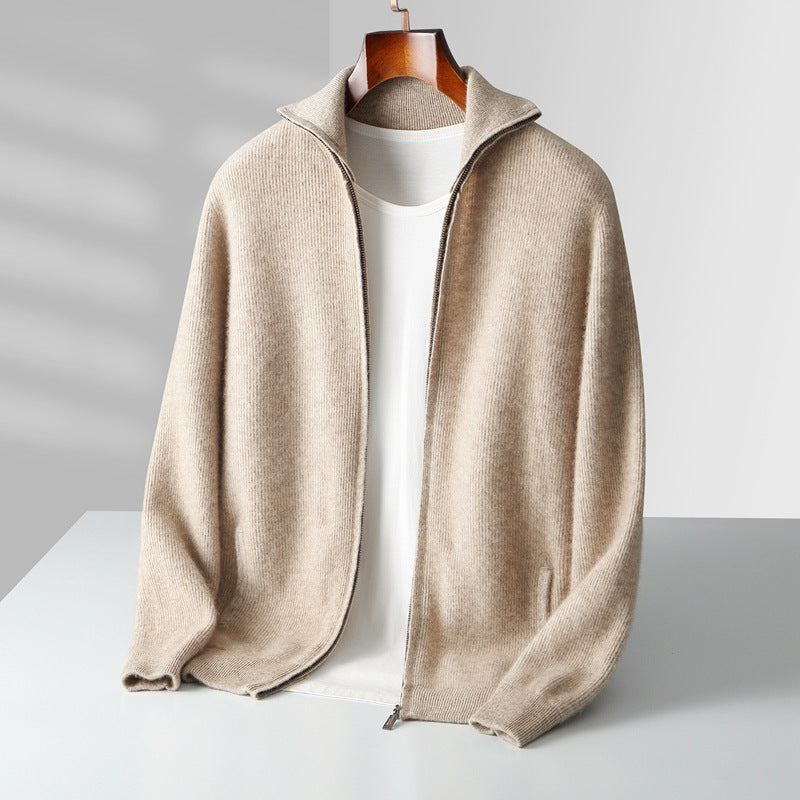 Men’s Ribbed Full-Zip Cardigan with Stand Collar