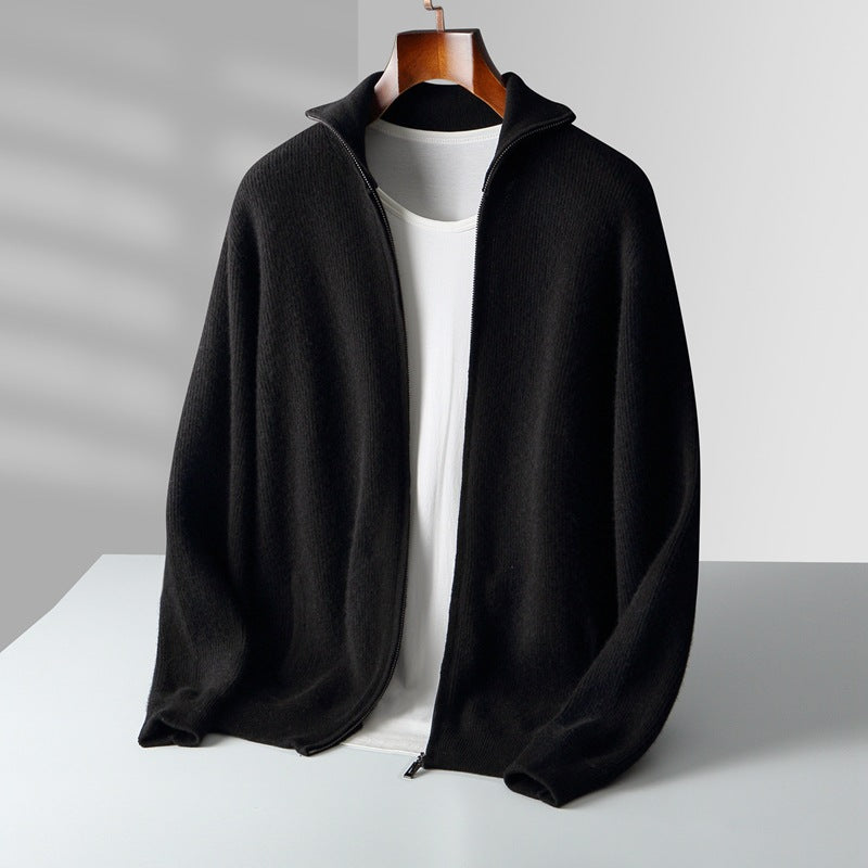 Men’s Ribbed Full-Zip Cardigan with Stand Collar