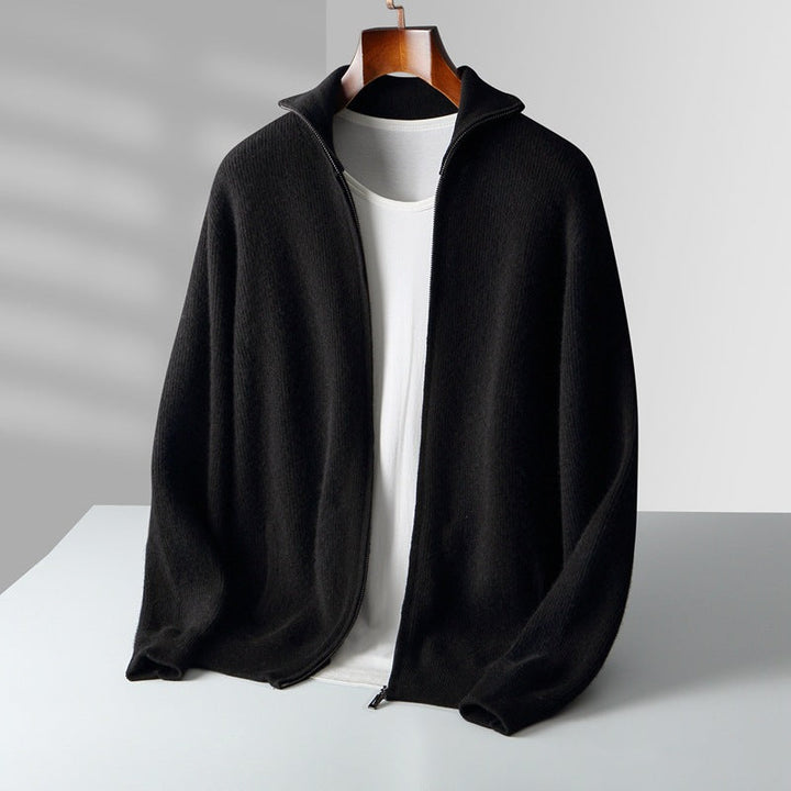Men’s Ribbed Full-Zip Cardigan with Stand Collar