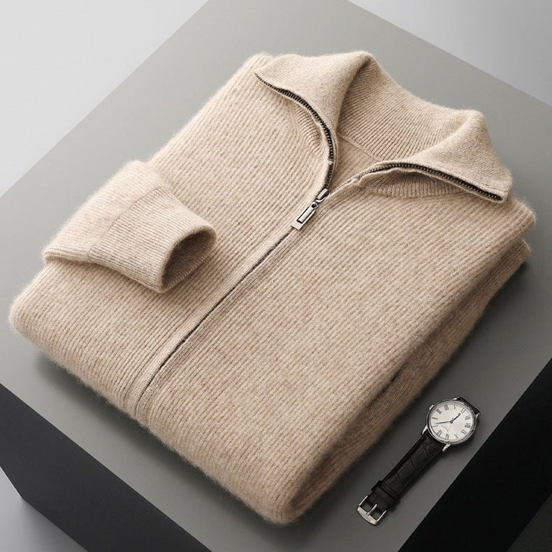 Men’s Ribbed Full-Zip Cardigan with Stand Collar