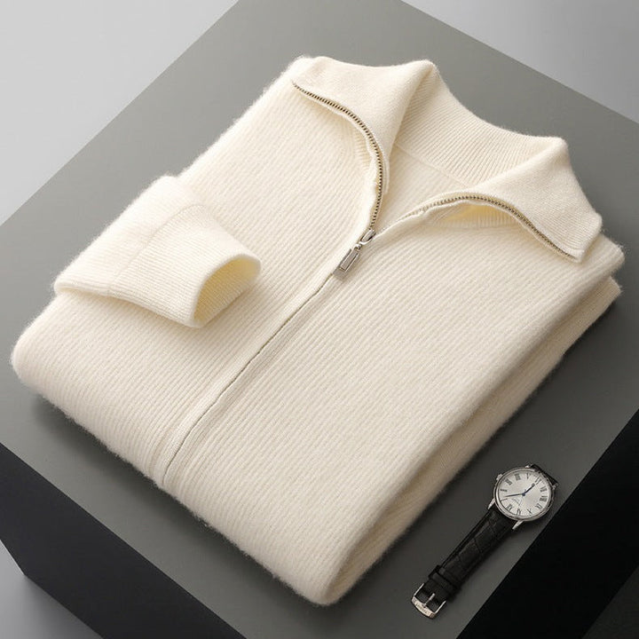 Men’s Ribbed Full-Zip Cardigan with Stand Collar
