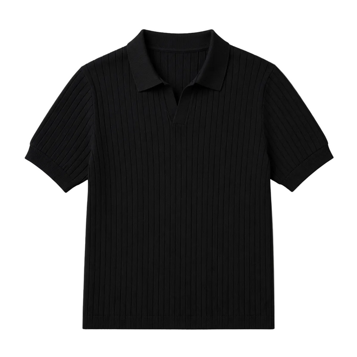 Men's Ribbed Knit Open Collar Polo Shirt