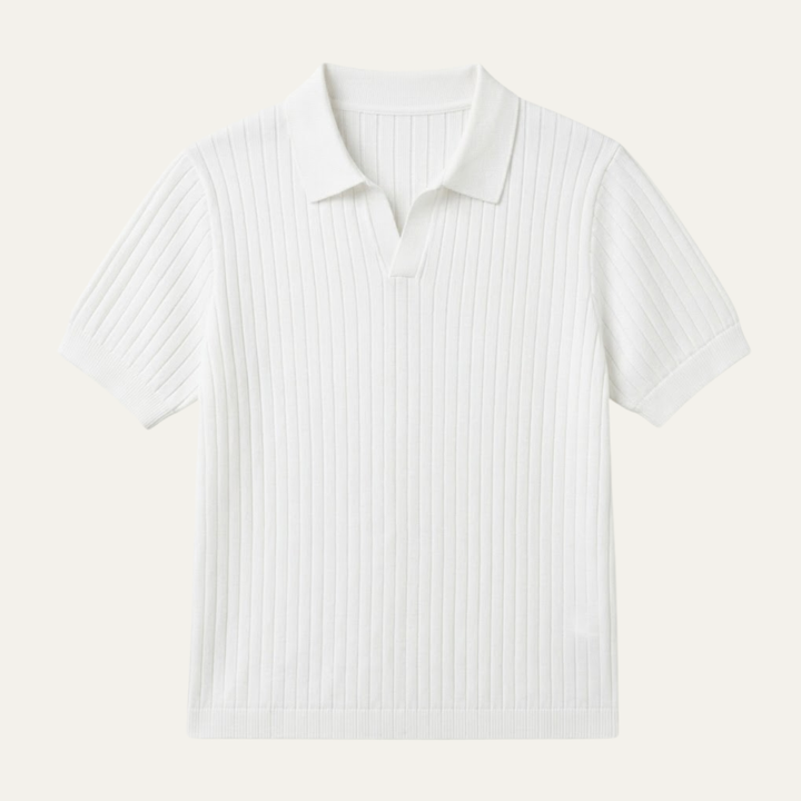 Men's Ribbed Knit Open Collar Polo Shirt
