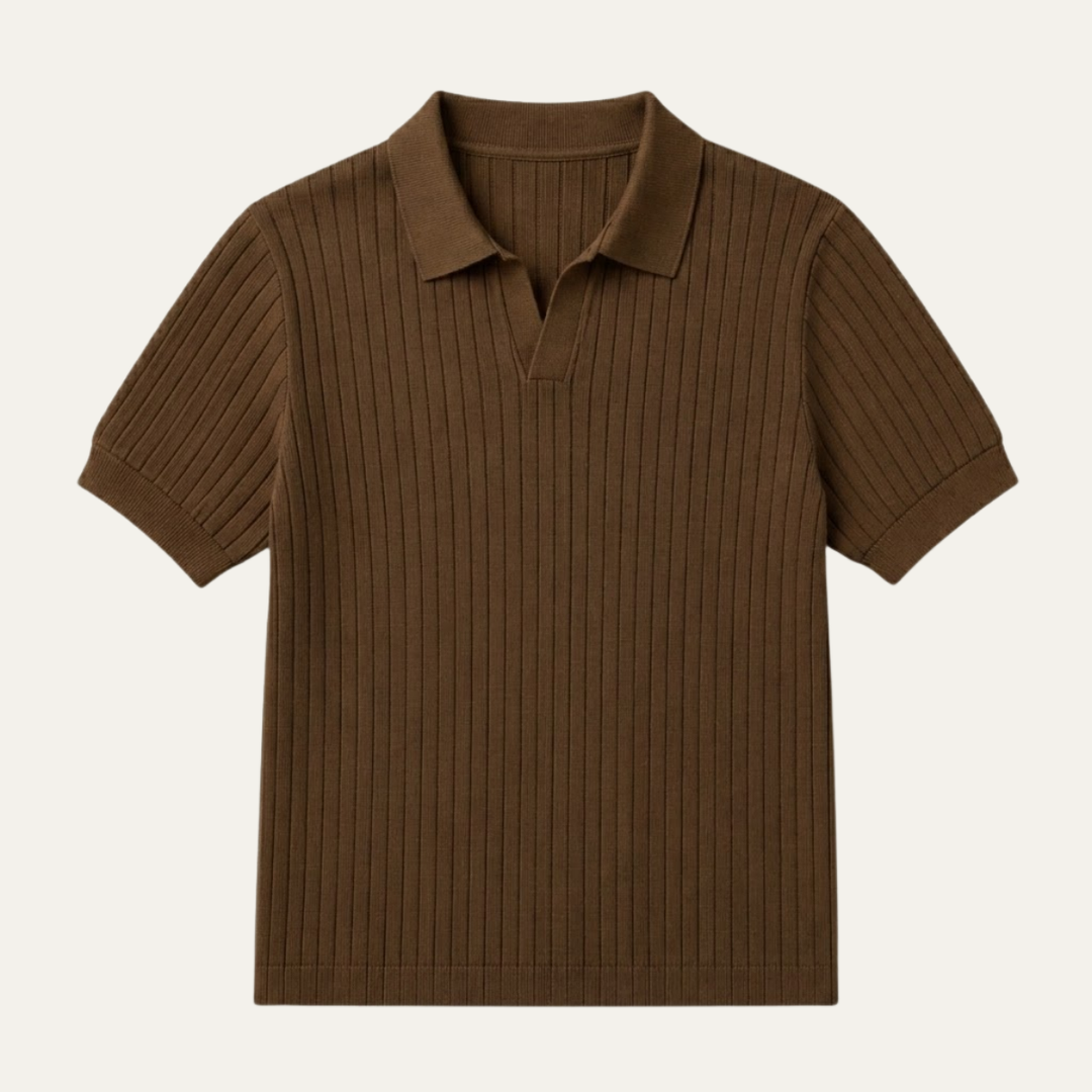 Men's Ribbed Knit Open Collar Polo Shirt