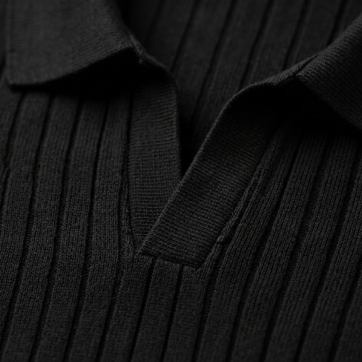 Men's Ribbed Knit Open Collar Polo Shirt