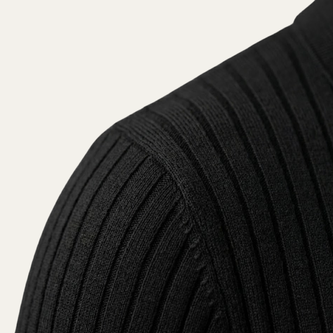 Men's Ribbed Knit Open Collar Polo Shirt