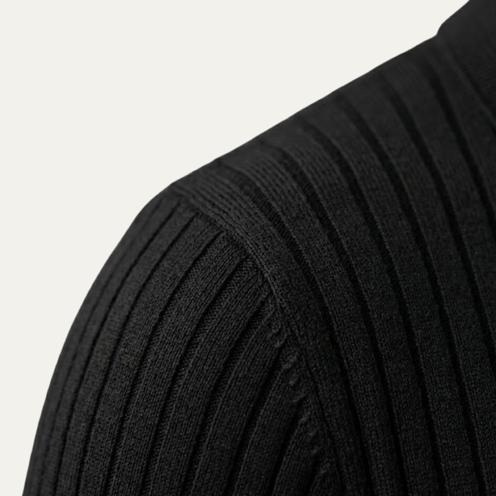 Men's Ribbed Knit Open Collar Polo Shirt