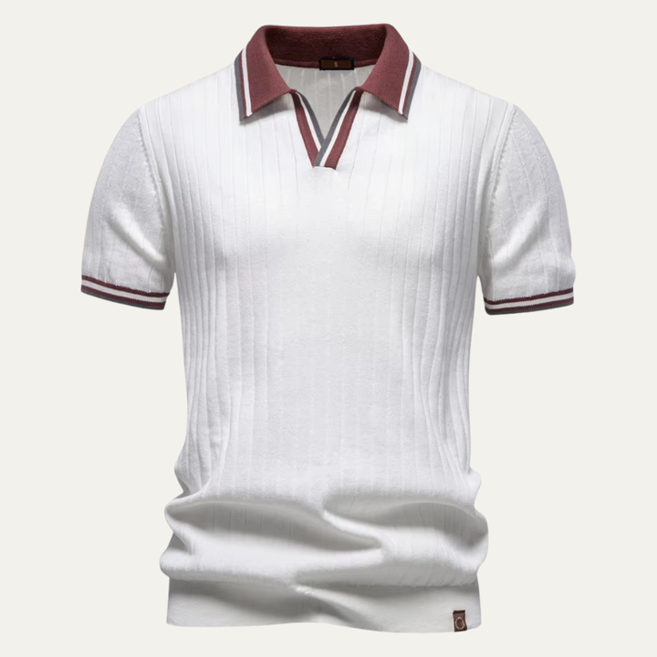 Men's Ribbed Knit Polo Shirt with Contrast Collar