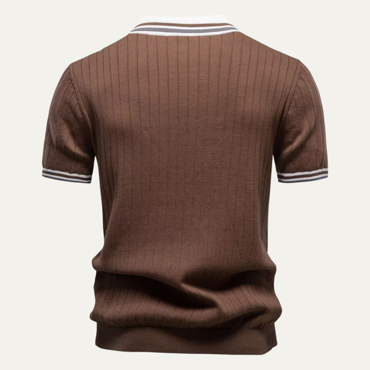 Men's Ribbed Knit Polo Shirt with Contrast Collar