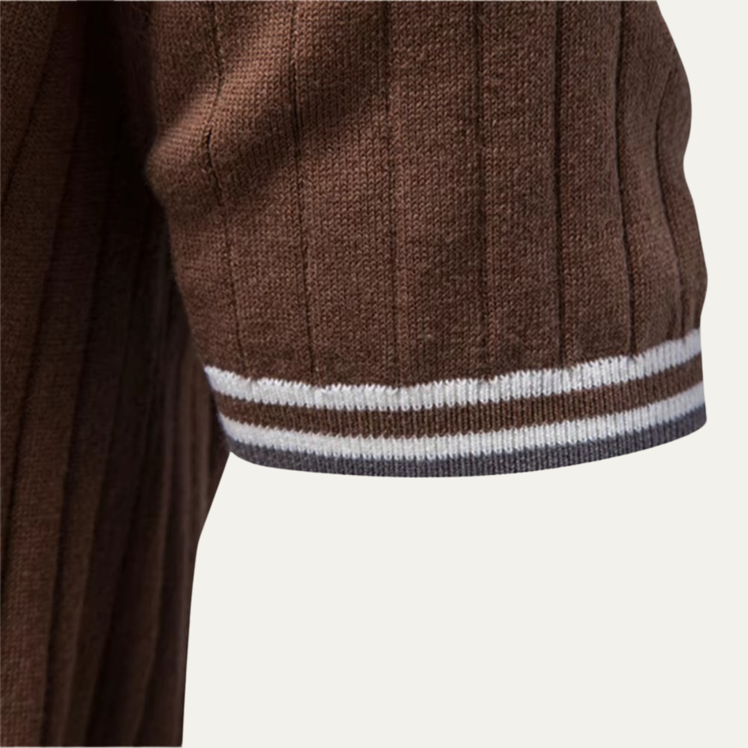 Men's Ribbed Knit Polo Shirt with Contrast Collar