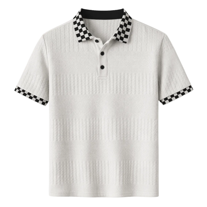 Men's Ribbed Polo with Checkered Collar