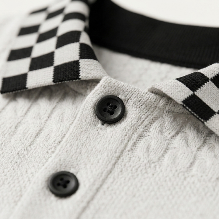 Men's Ribbed Polo with Checkered Collar