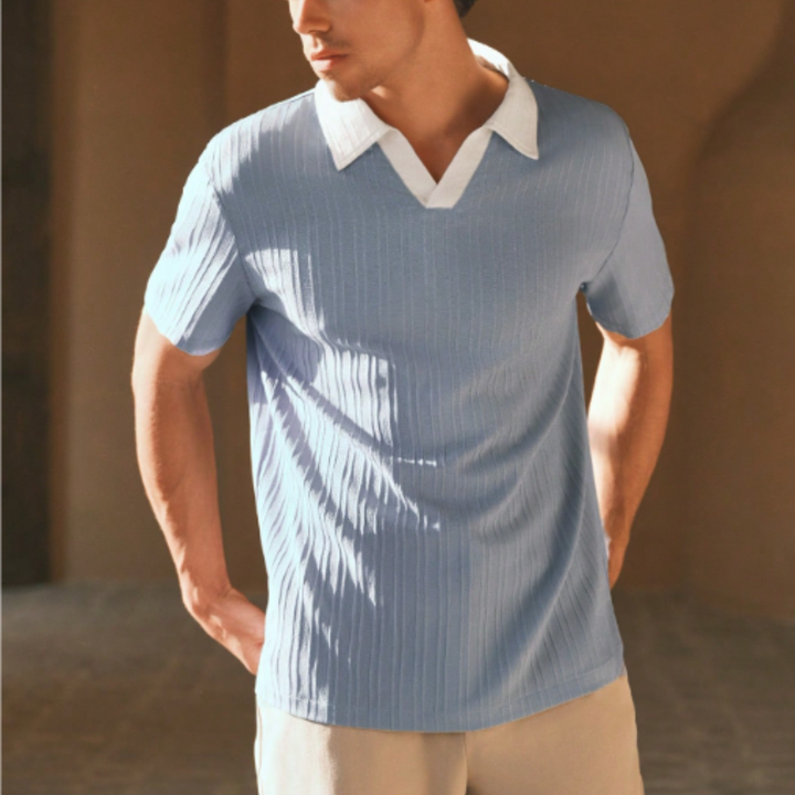 Men's Ribbed Polo with Contrast Collar