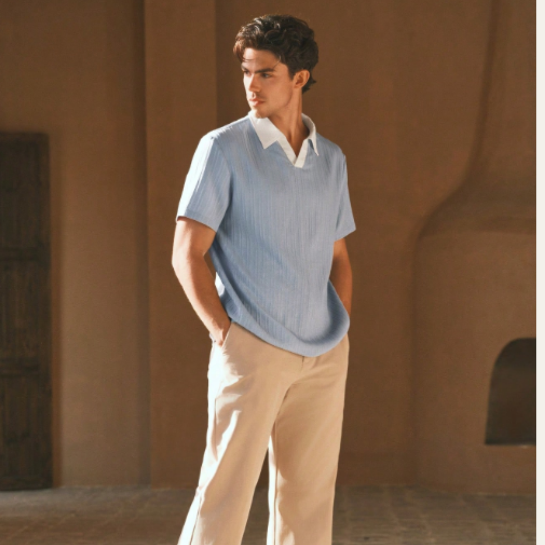 Men's Ribbed Polo with Contrast Collar