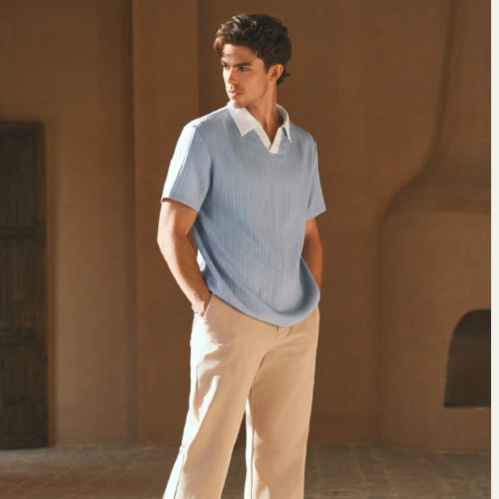 Men's Ribbed Polo with Contrast Collar