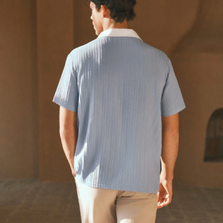 Men's Ribbed Polo with Contrast Collar