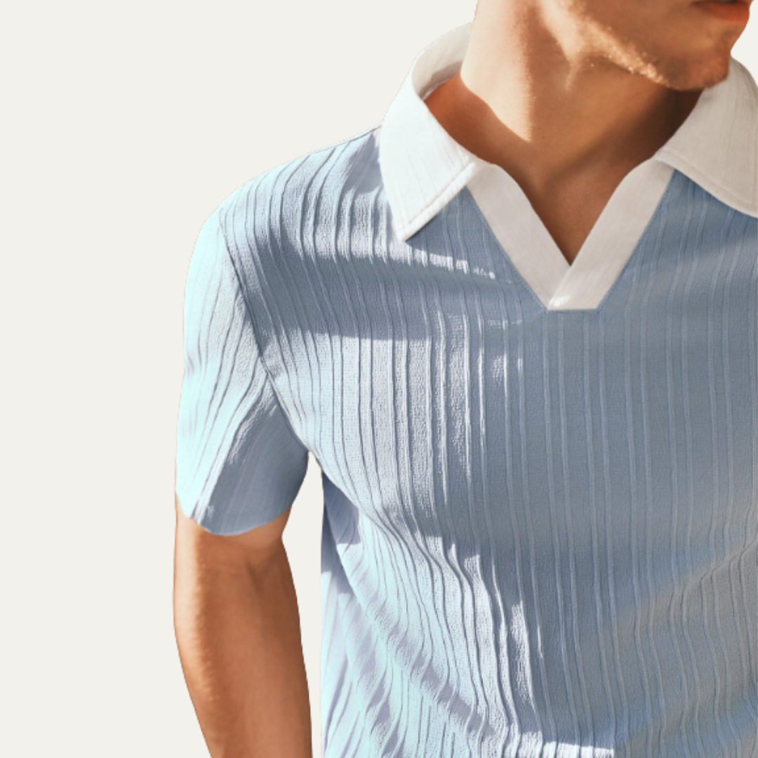 Men's Ribbed Polo with Contrast Collar