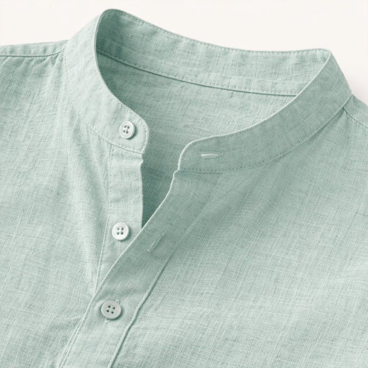 Men's Roll-Up Sleeve Henley Shirt With Band Collar
