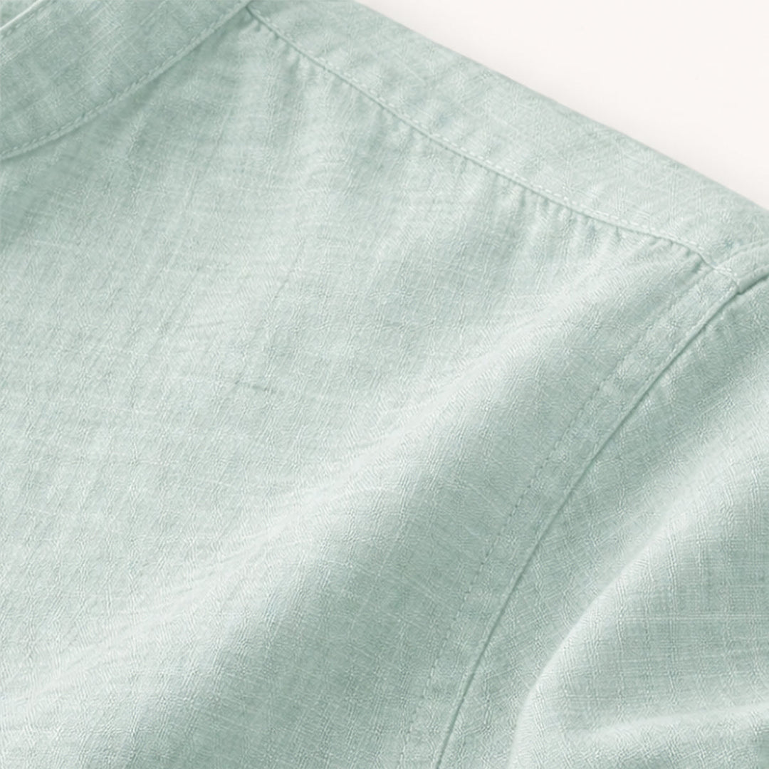Men's Roll-Up Sleeve Henley Shirt With Band Collar
