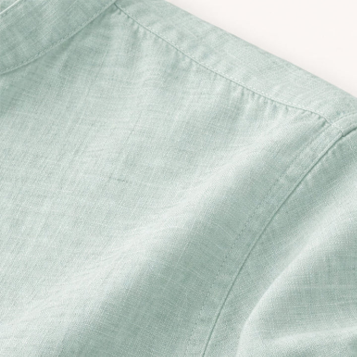 Men's Roll-Up Sleeve Henley Shirt With Band Collar