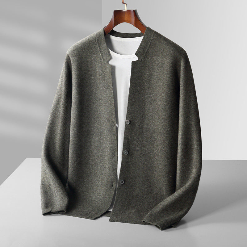 Men’s Round-Neck Button-Front Cardigan