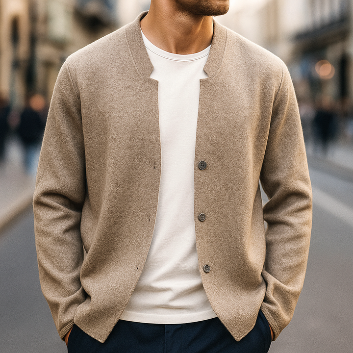 Men’s Round-Neck Button-Front Cardigan