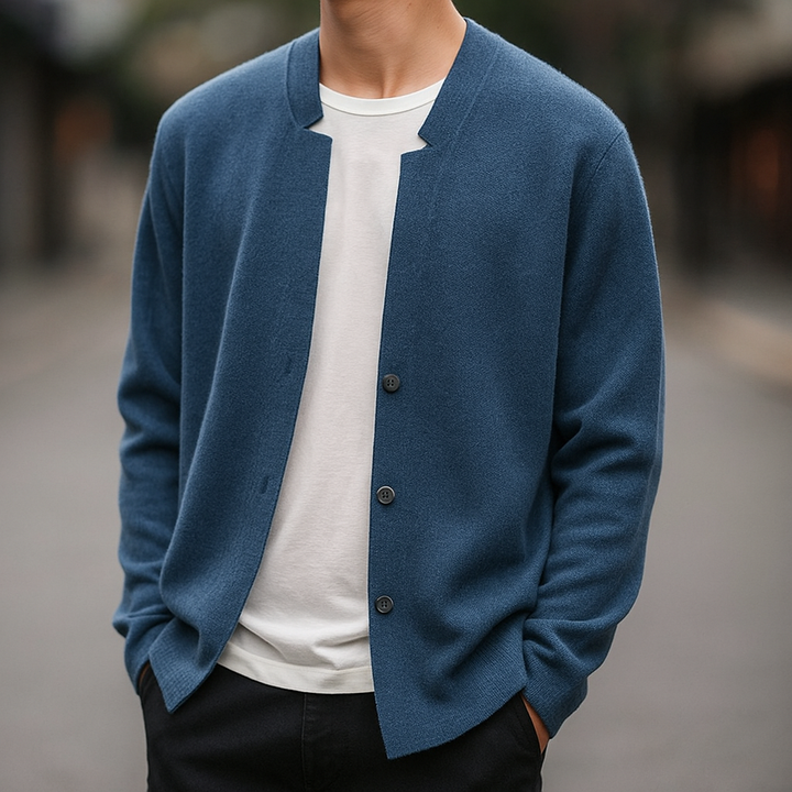Men’s Round-Neck Button-Front Cardigan